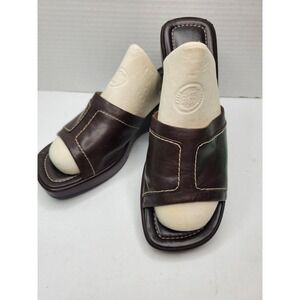 Westies Brown Open Toe Leather Wedge Shoes‎ Sandals 7 M Women's Very Clean